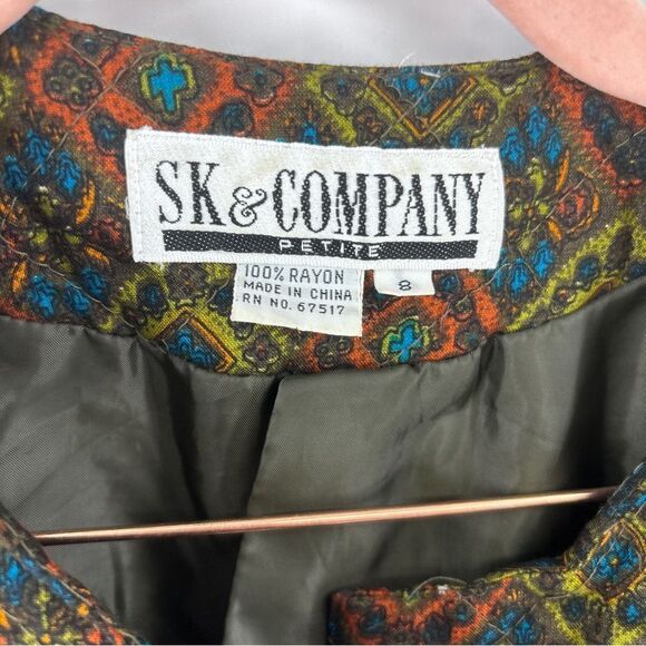 Vintage Brown and Green quilted Blazer with Geometric Pattern gold women’s 8 - Picture 3 of 7